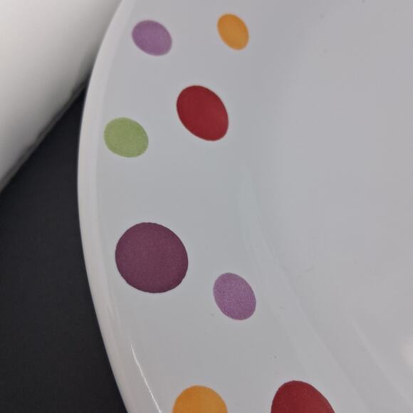 Pampered Chef Simple Additions Polka Dots Oval Platter White Multicolor Circles - Picture 2 of 4